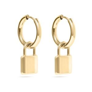 Lock Earrings Silver Plated Stainless Steel Padlock Pendant Hoop